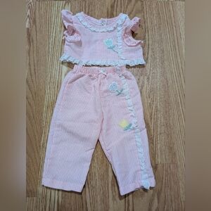 Vintage Buster Brown Pink and White Striped Baby Outfit 12 Months